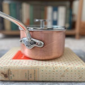 Mauviel 1830 France Copper 1.8 quart saucepan stainless steel handles glass lid